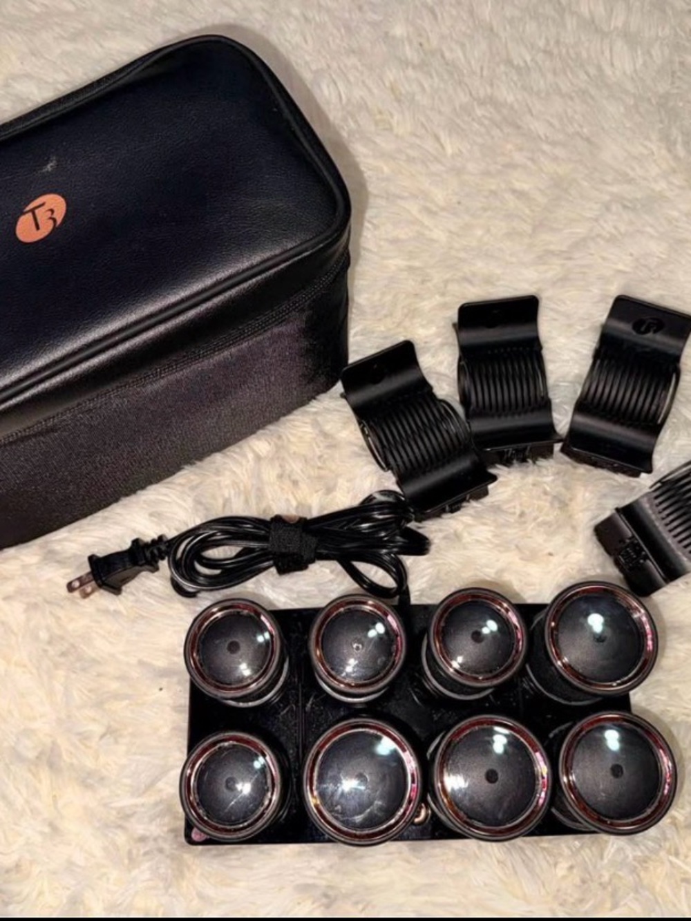 T3 Black Heated Hair Rollers with Clips and Travel Case